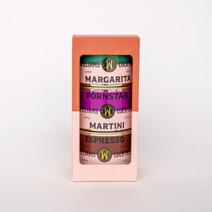 Cadeau verpakking met 3 cocktails (Margarita, Pornstar Martini, Espresso Martini)